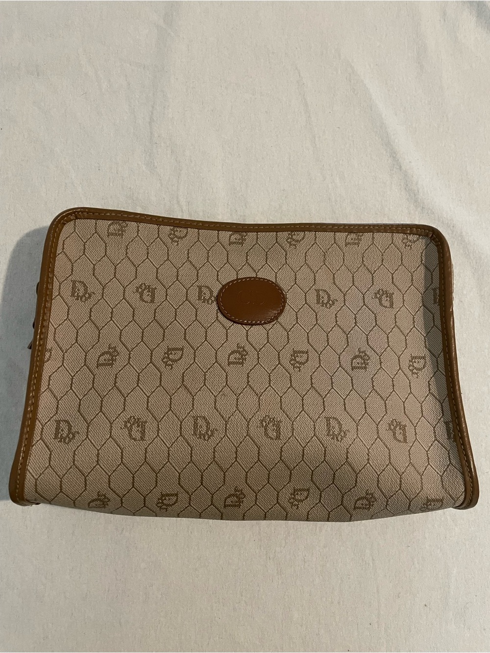 Vintage Dior Zip-Around Wallet, Beige/Brown Monogram w/ Logo Zip Accents